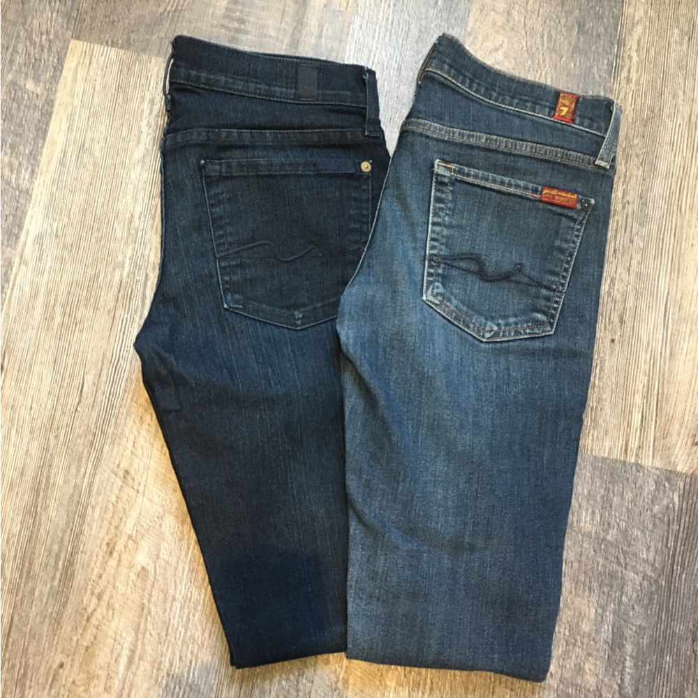 2 pair 7 For All Mankind Roxanne Slim-fit straight leg jeans size 27